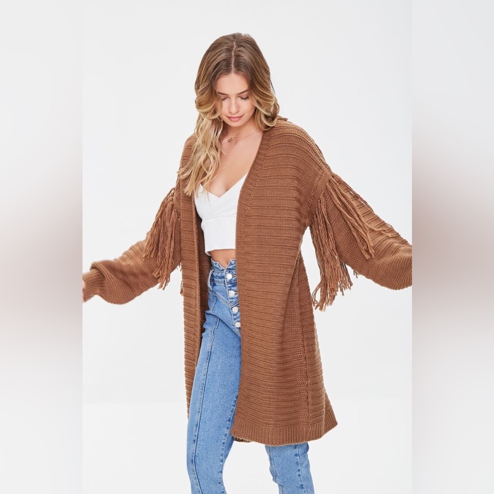 Tassel Trim Chunky Cardigan Sweater